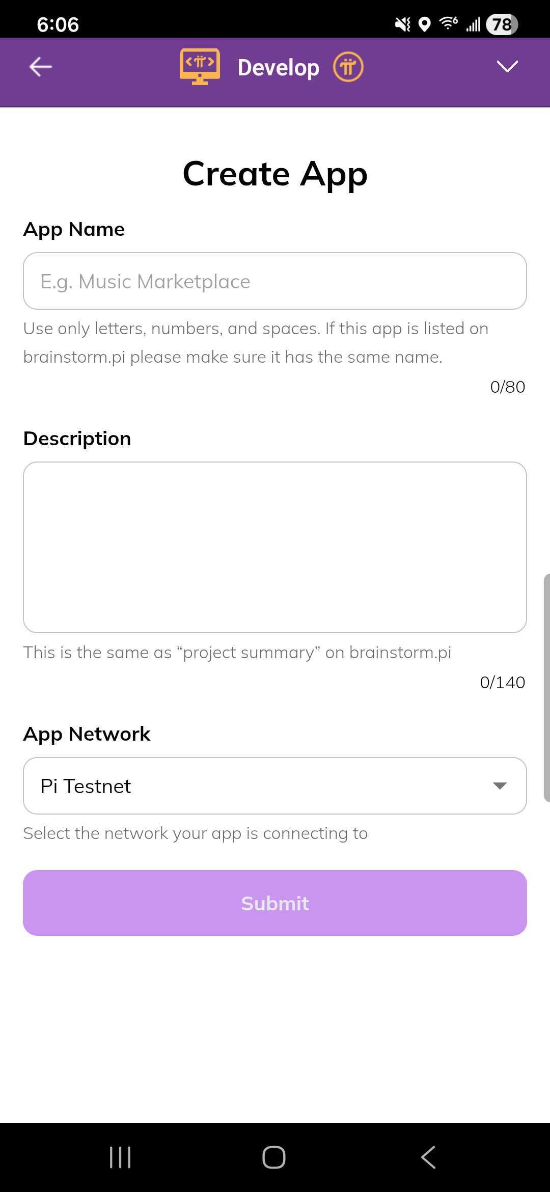 Create app form